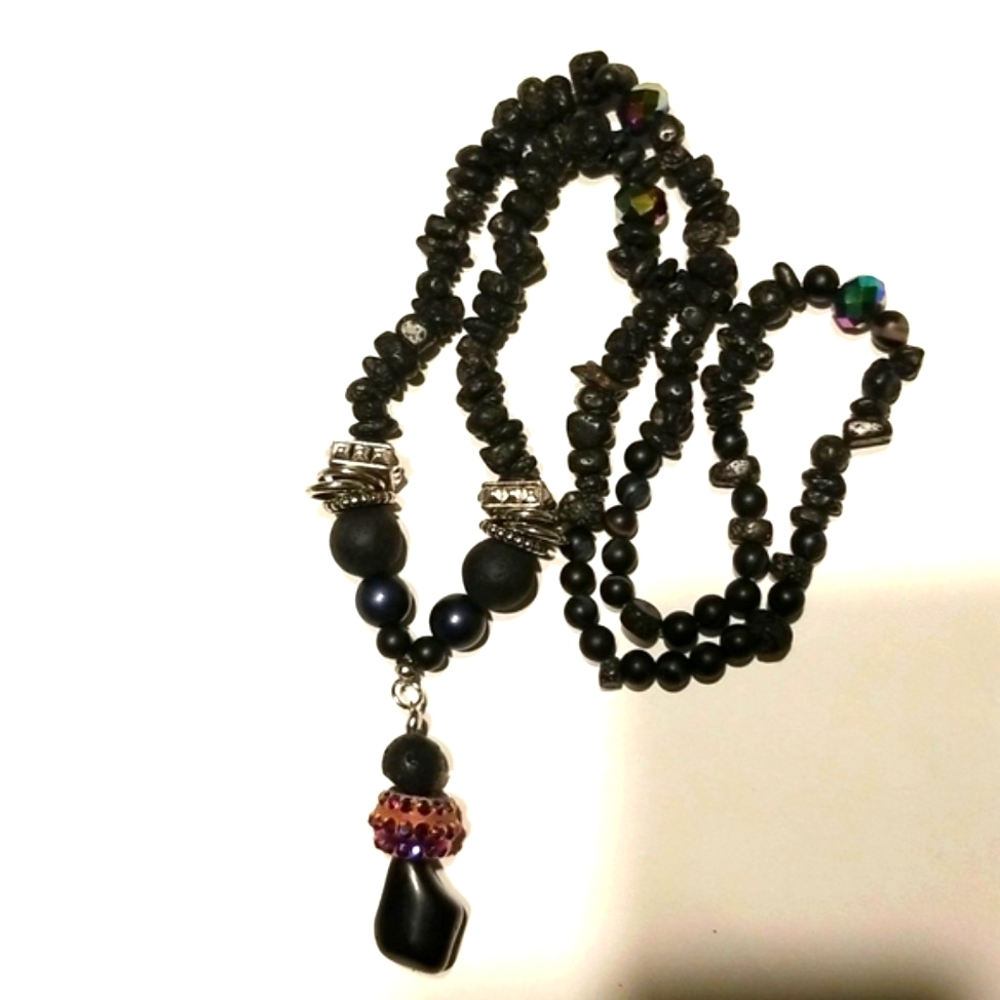 Custom hand strung Unisex lava pebble necklace